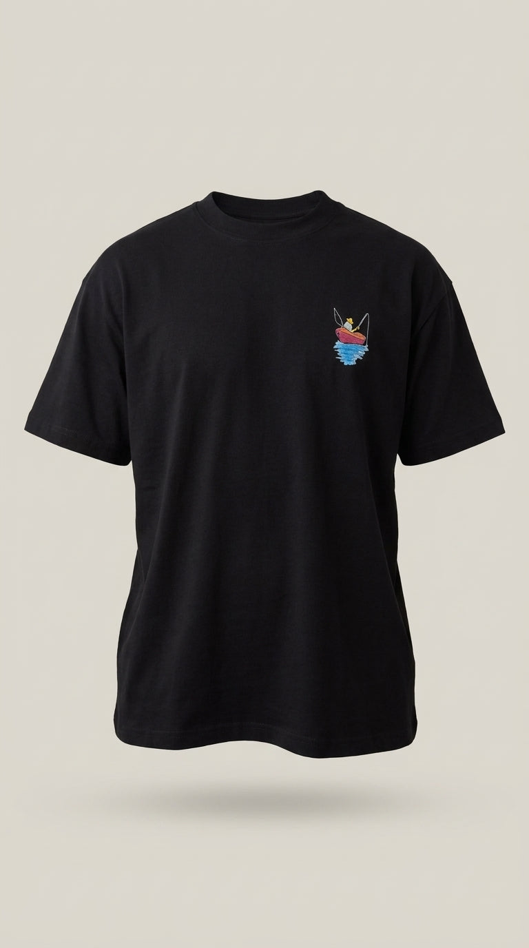 T-shirt oversize pêcheur noir, vue de face