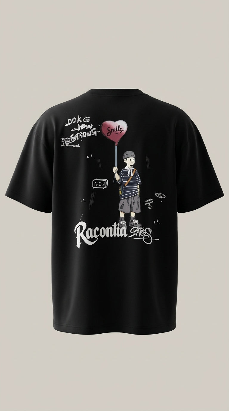 T-shirt oversize Racontia noir, vue de dos