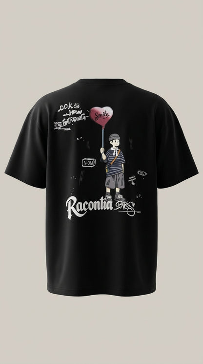 T-shirt oversize Racontia noir, vue de dos