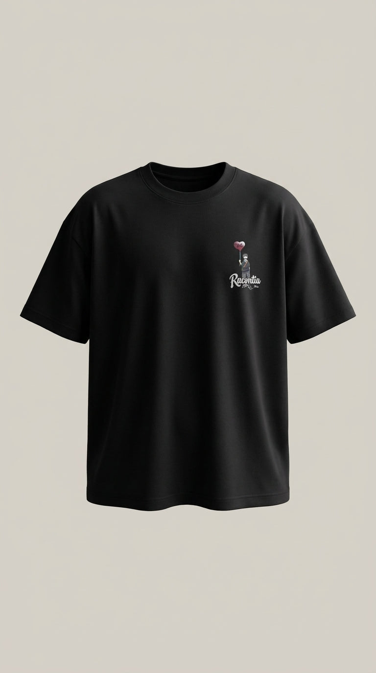 T-shirt oversize Racontia noir, vue de face