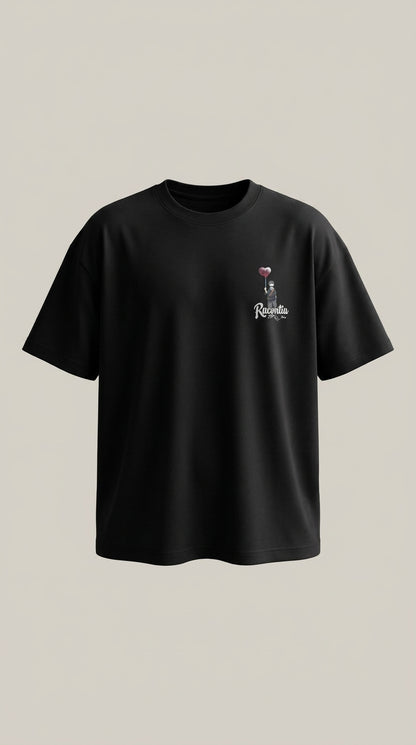 T-shirt oversize Racontia noir, vue de face
