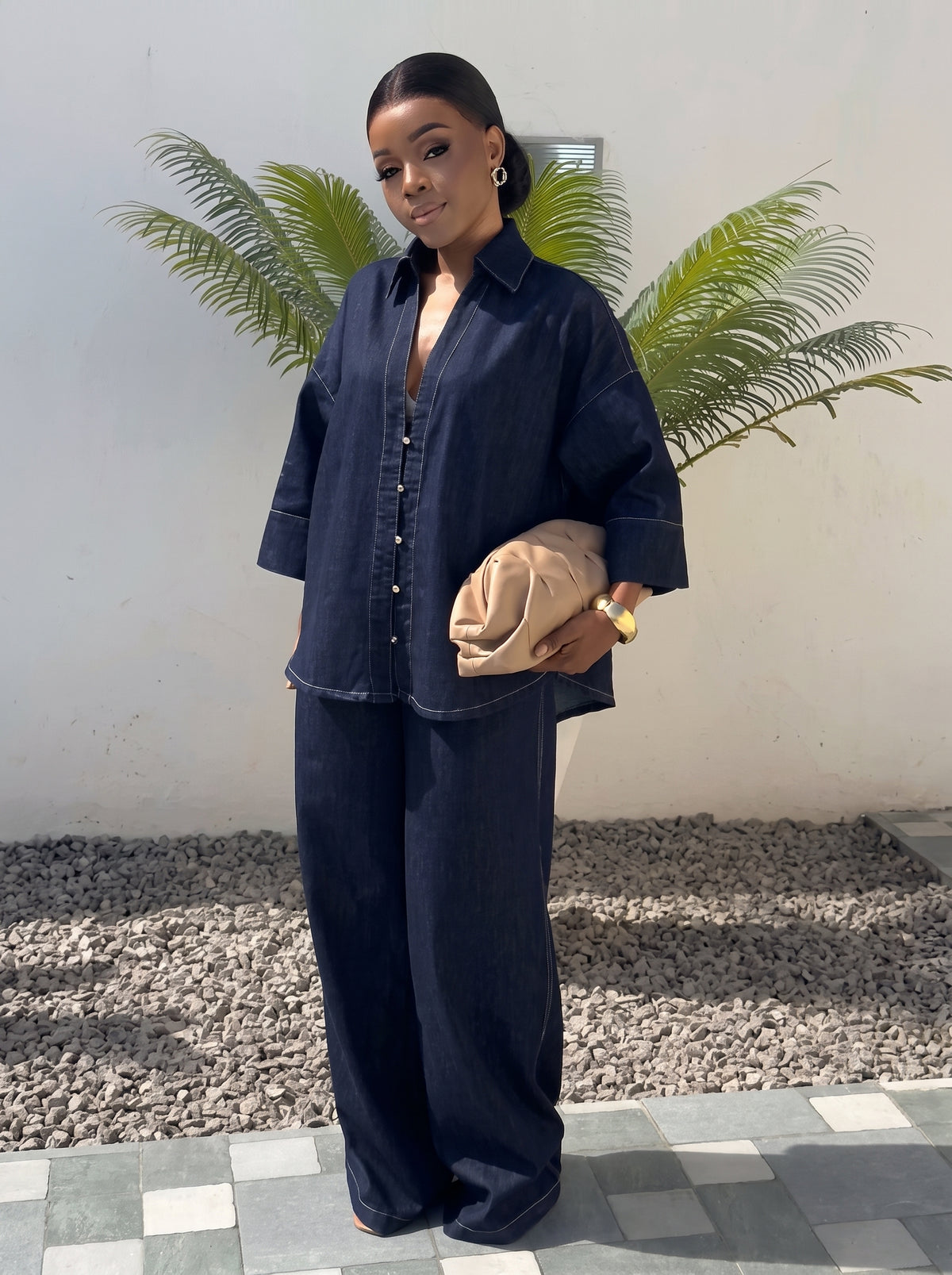 Ensemble en jean chemise oversize et pantalon large Tendressa