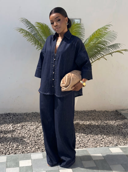 Ensemble en jean chemise oversize et pantalon large Tendressa