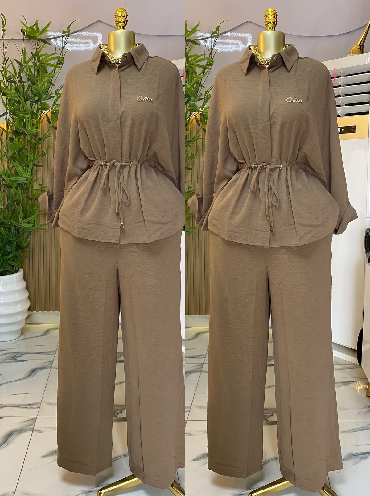 Ensemble tunique à cordon et pantalon large taupe Tendressa - vue 5