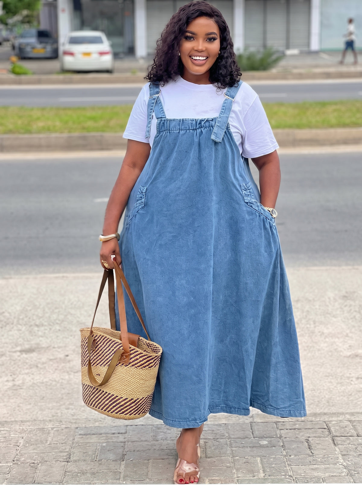 Salopette longue en jean à bustier froncé Tendressa - vue 4
