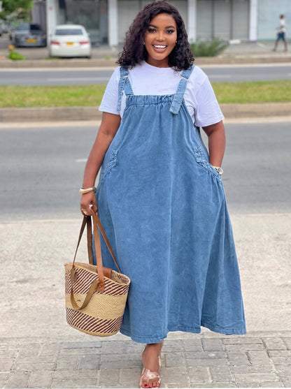 Salopette longue en jean à bustier froncé Tendressa - vue 4