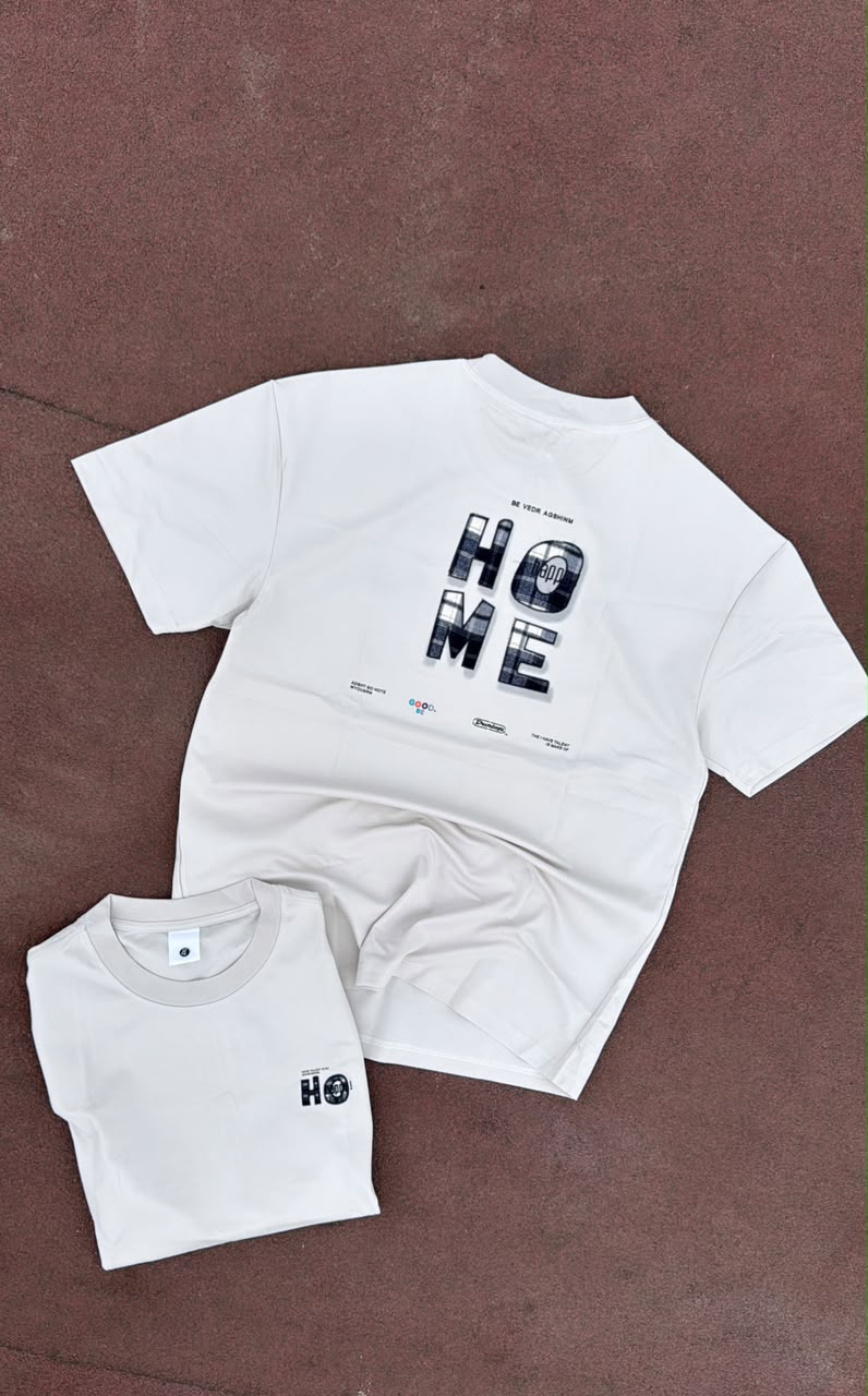 T-shirt oversize crème HOME tartan, dos et devant