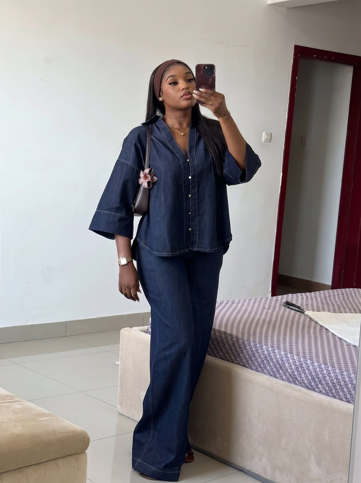 Ensemble en jean chemise oversize et pantalon large Tendressa - vue 2