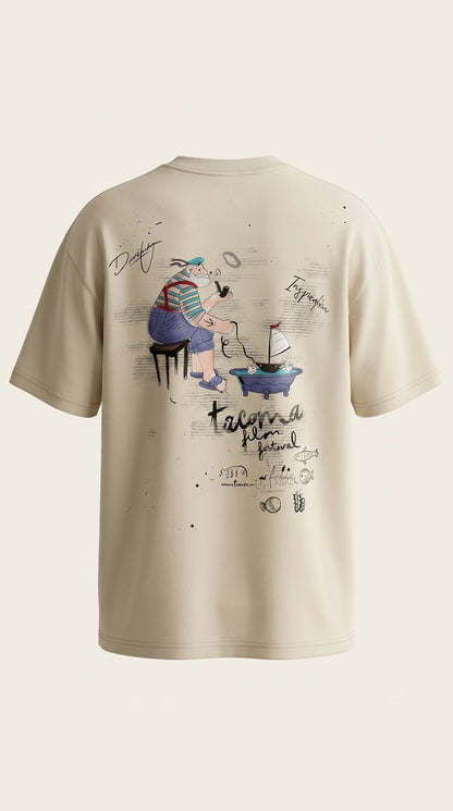 T-shirt oversize beige tacoma, vue de dos
