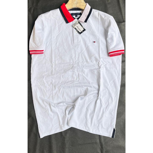 Polo Blanc Élégant avec Détails Rayés