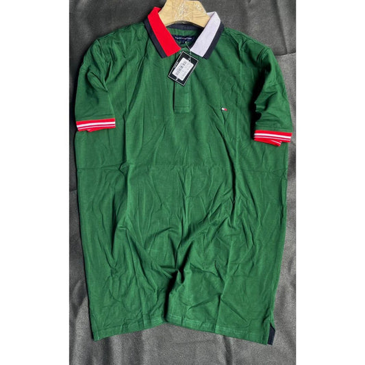 Polo Vert à Rayures Rouge et Blanche