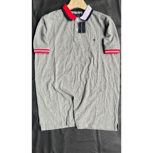 Polo Gris avec Détails Rayés