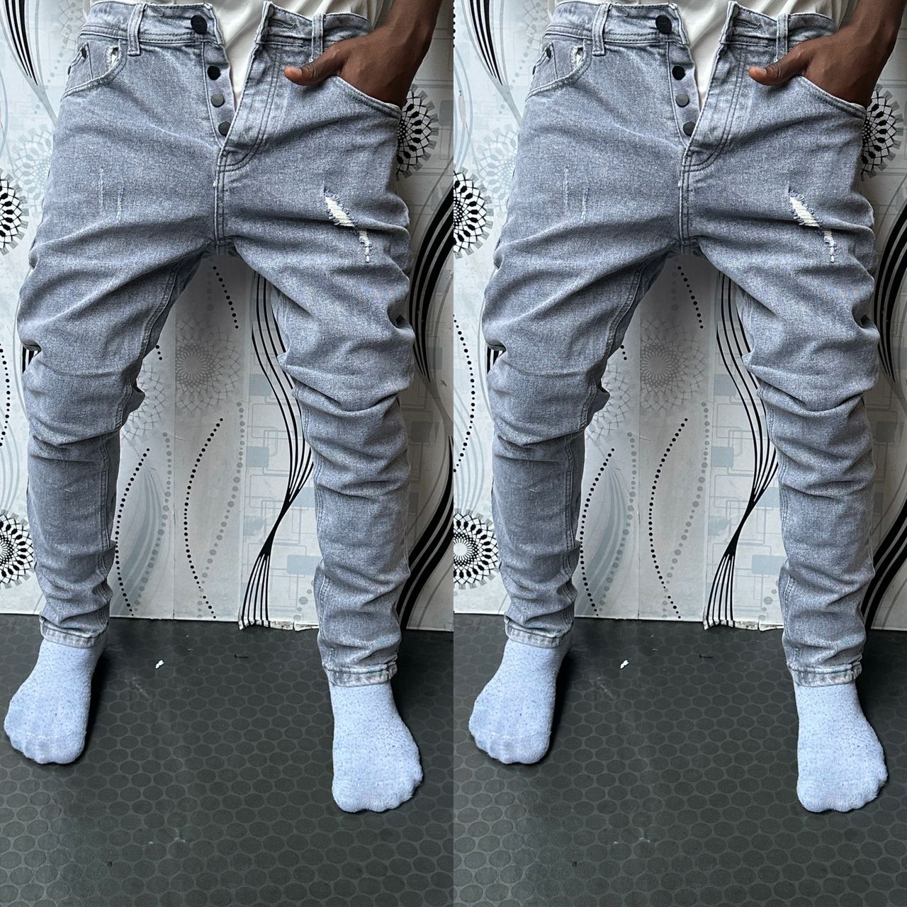 Jean Gris Délavé : Style Urbain et Détails Authentiques