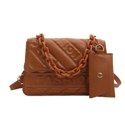 Sac à Main Style Matelassé avec Chaîne et Pochette