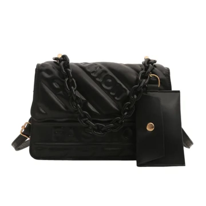 Sac à Main Style Matelassé avec Chaîne et Pochette