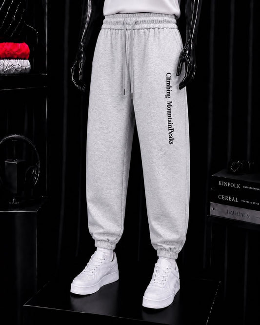 Pantalon jogger gris à inscription verticale