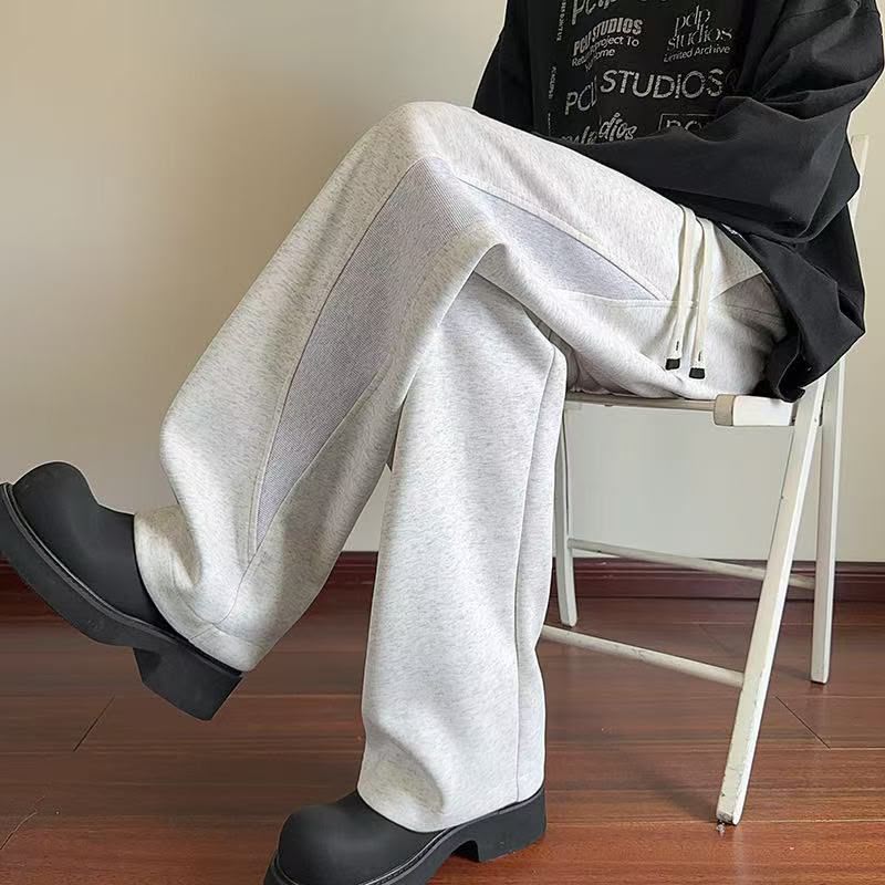 Pantalon large gris à empiècement contrasté