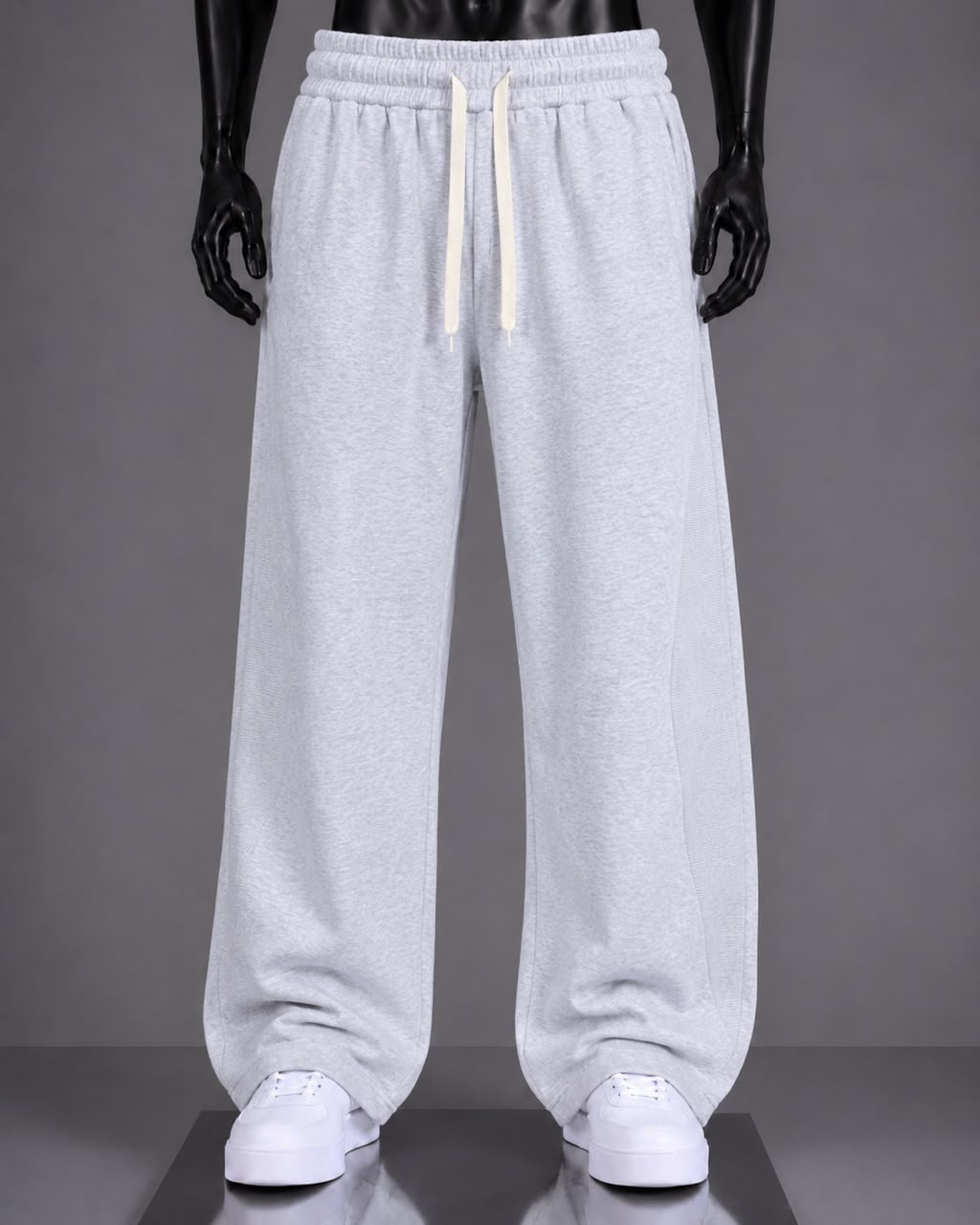 Pantalon large gris chiné coupe ample