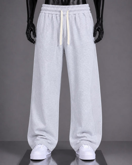 Pantalon large gris chiné coupe ample