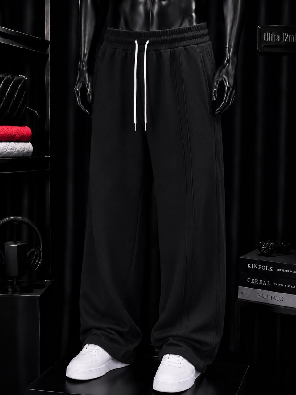 Pantalon large noir à pli marqué