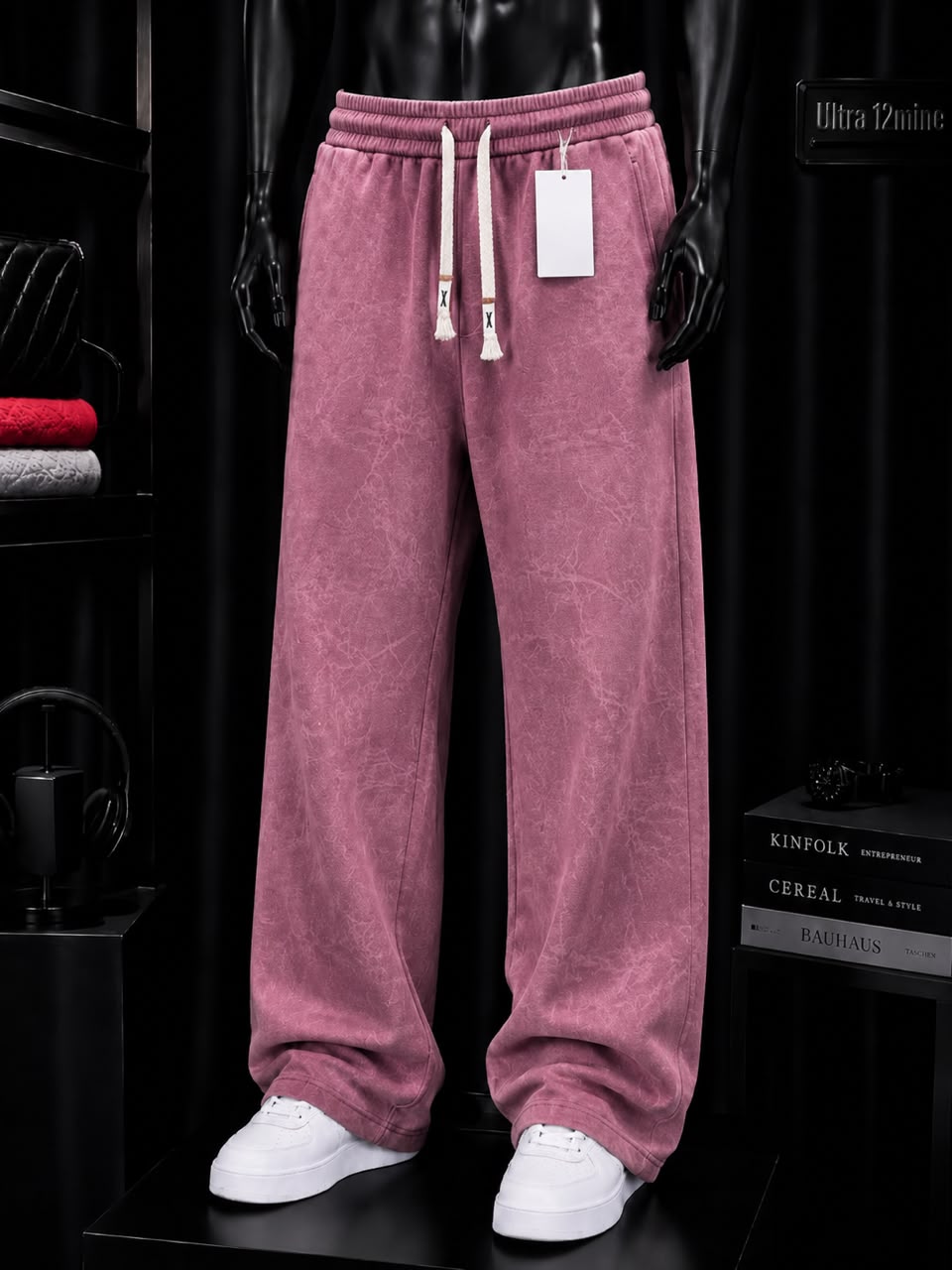 Pantalon large rose vintage délavé