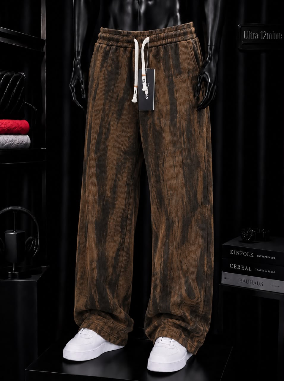 Pantalon velours côtelé marron délavé