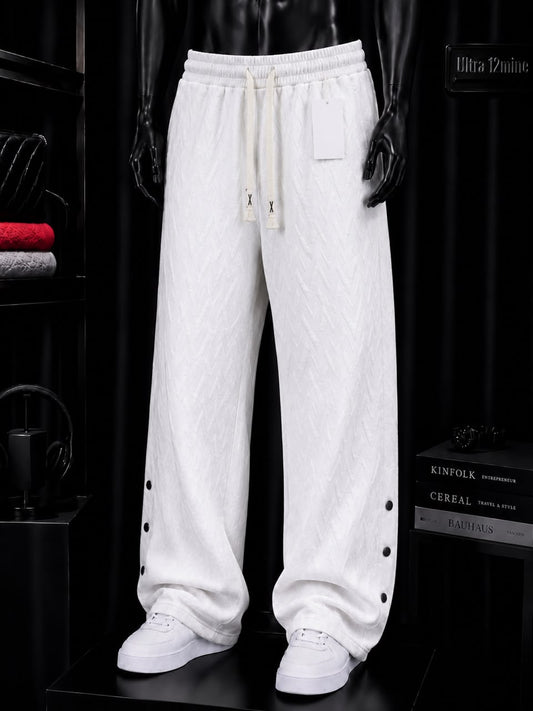 Pantalon large blanc chevron à boutons pression