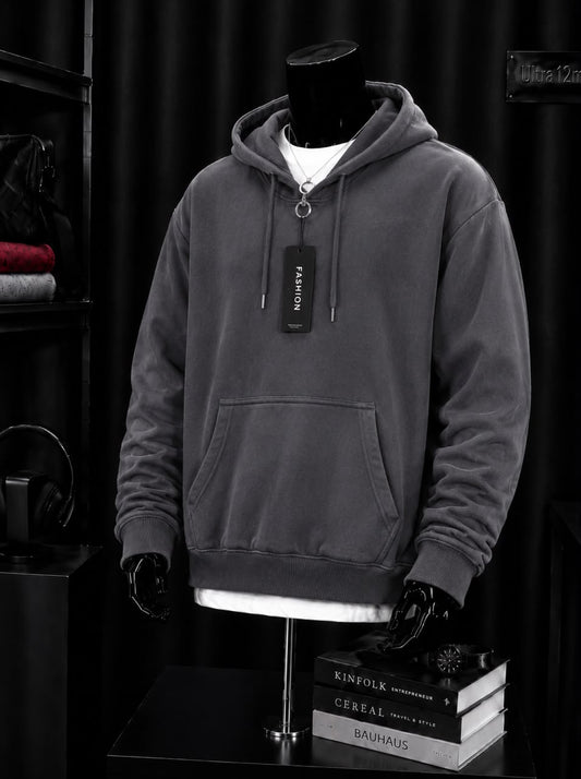 Sweat à capuche gris anthracite délavé