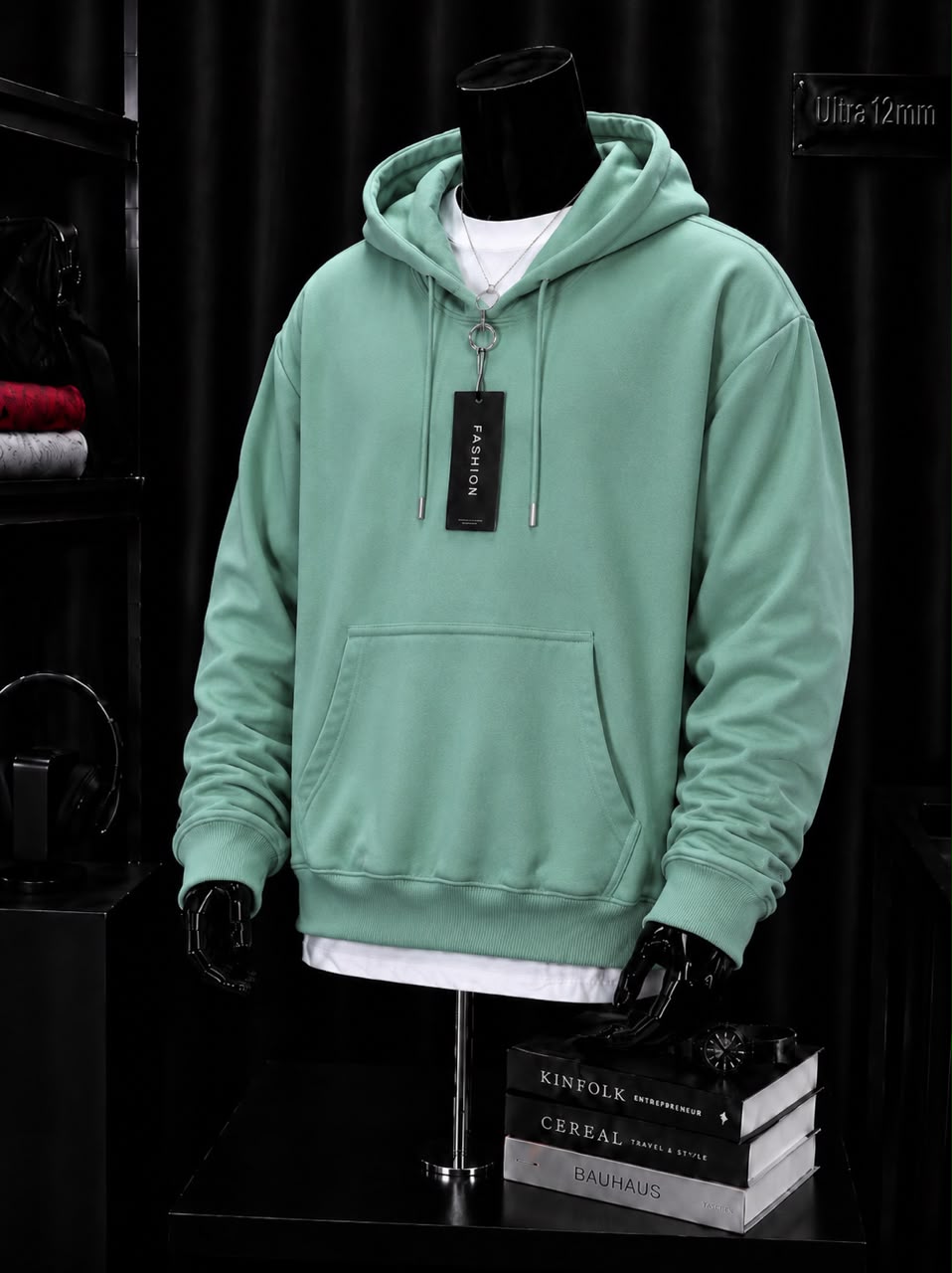 Sweat à capuche vert menthe essentiel