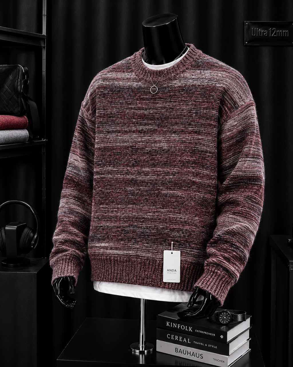 Pull tricot chiné bordeaux clair