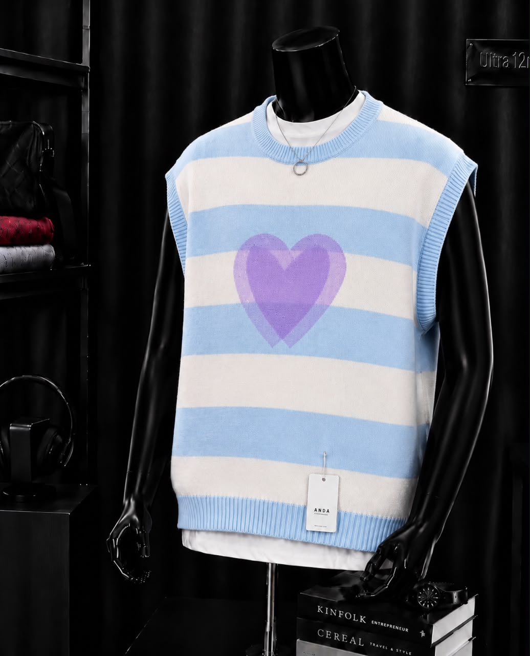 Gilet sans manches rayé cœur violet