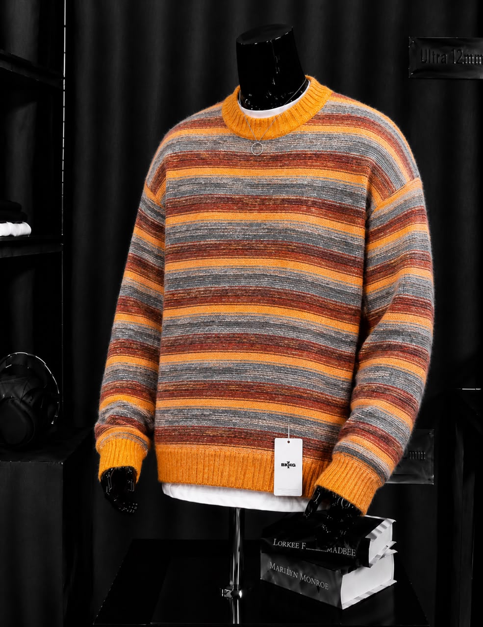 Pull rayé mohair orange rouille