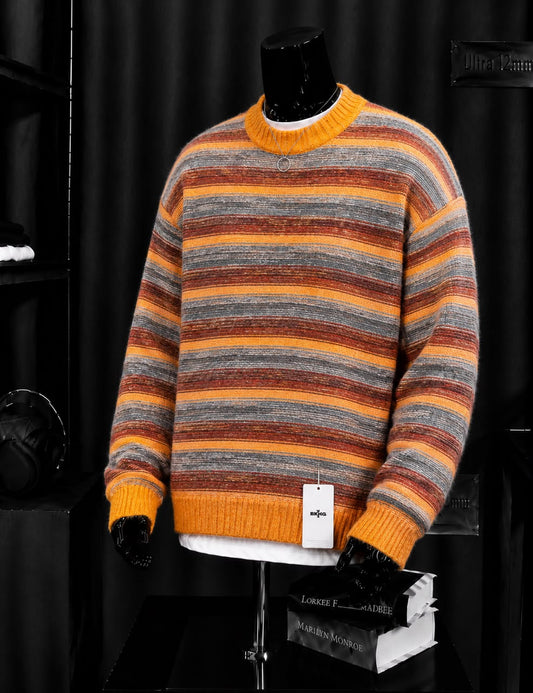 Pull rayé mohair orange rouille