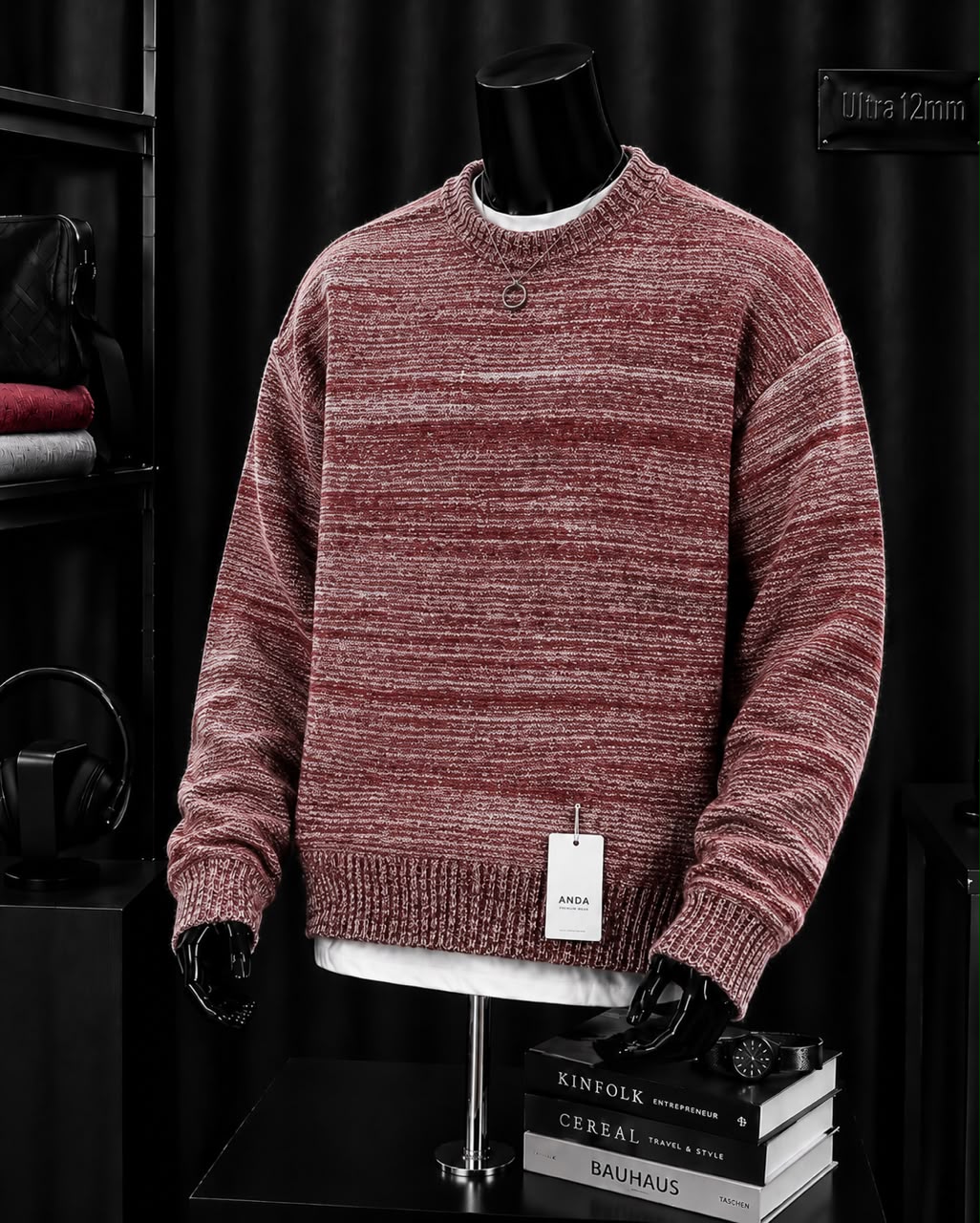 Pull tricot chiné rose bordeaux