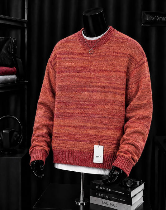 Pull tricot chiné orange brique