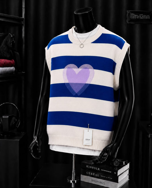 Gilet sans manches rayé bleu cœur