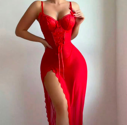 Nuisette Longue Laçage Fente Haute