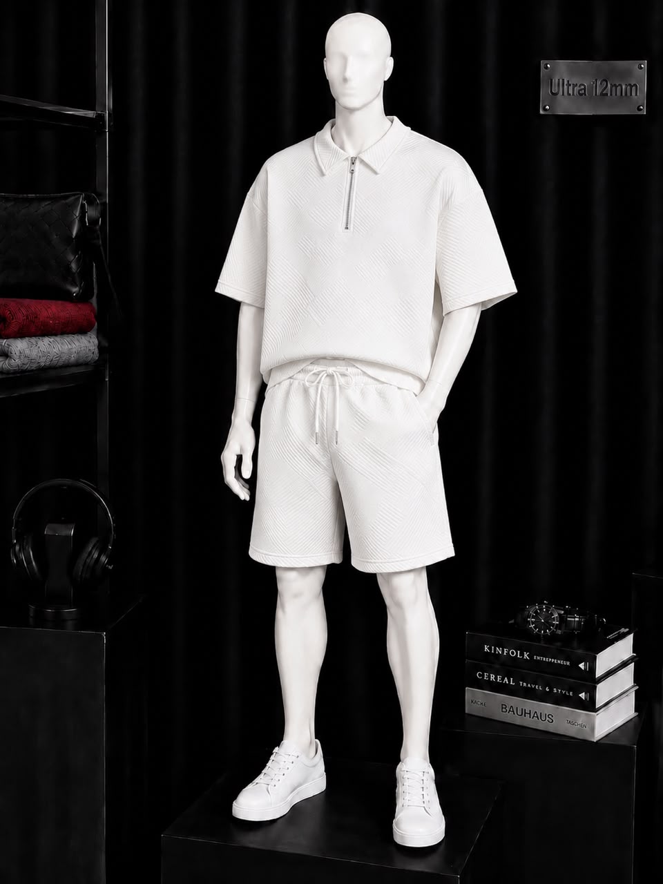 Ensemble polo demi-zip et short texturé