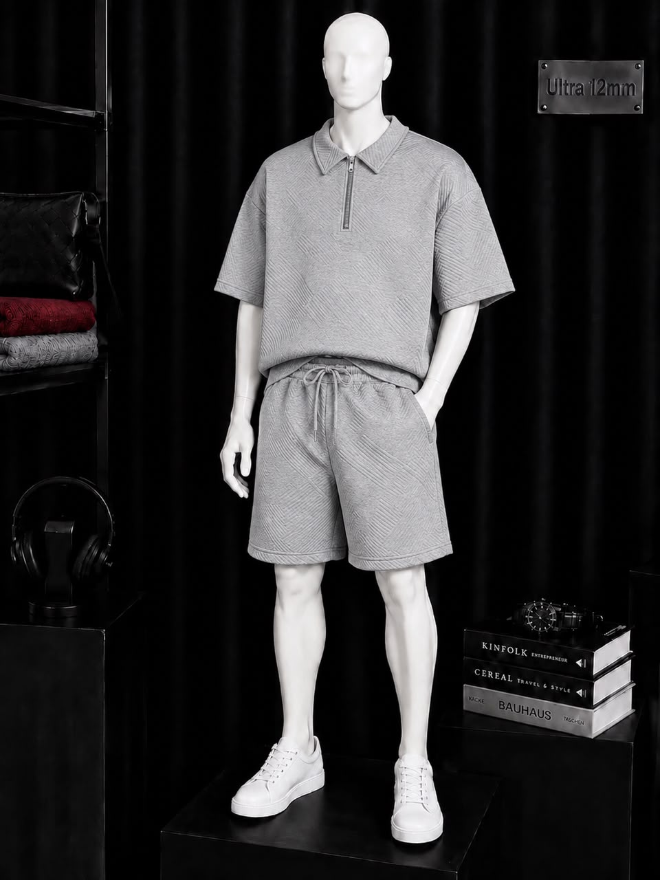 Ensemble polo demi-zip et short texturé
