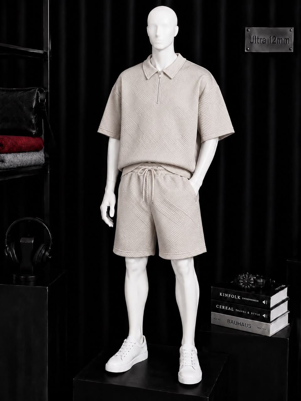 Ensemble polo demi-zip et short texturé