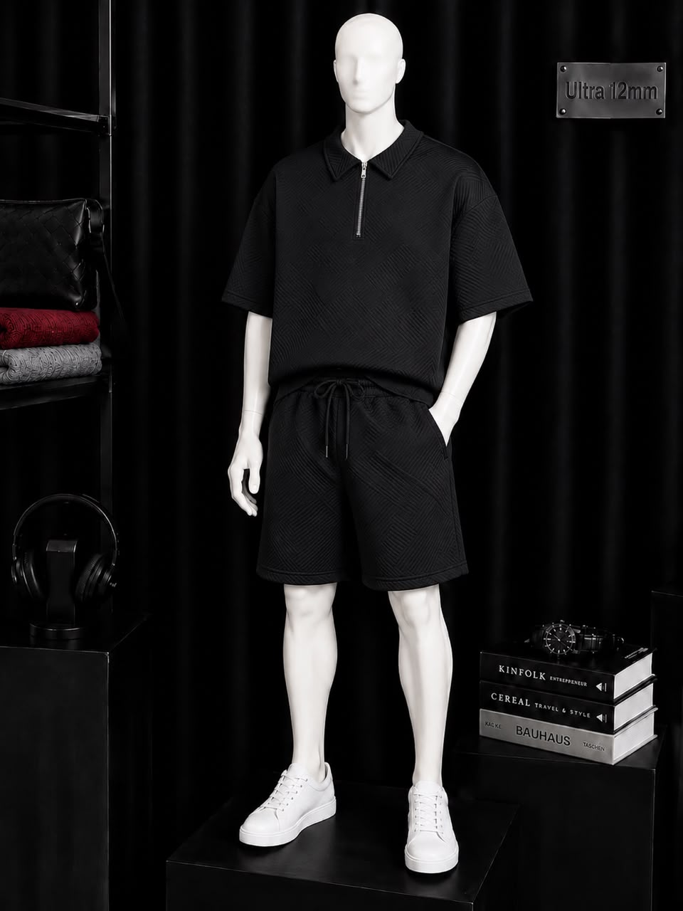 Ensemble polo demi-zip et short texturé