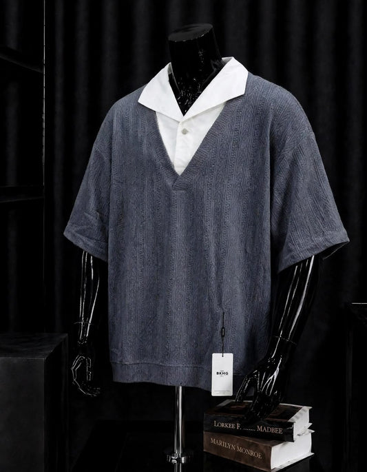 Polo Homme Oversize Texturé à Col Contrastant