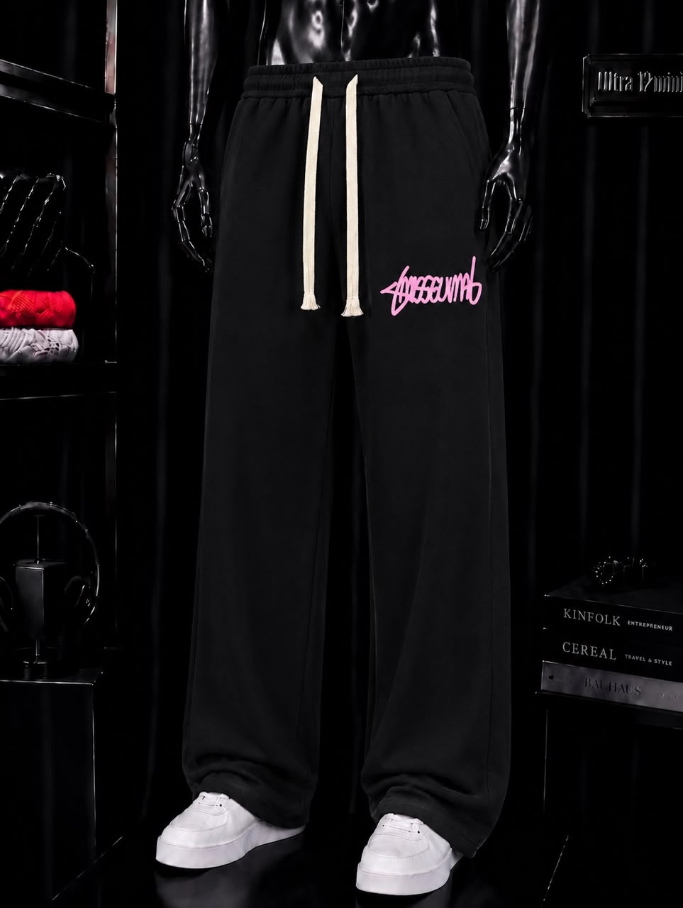 Pantalon jogging noir graffiti rose