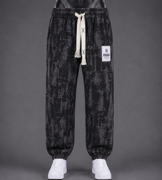 Pantalon jogging noir imprimé délavé
