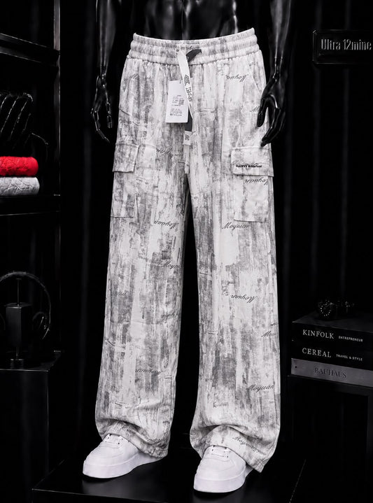 Pantalon cargo imprimé délavé écru