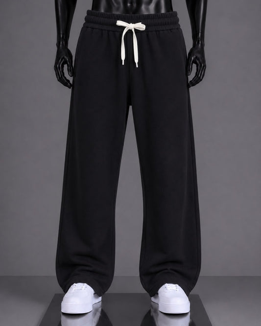 Pantalon jogging large noir cordon écru