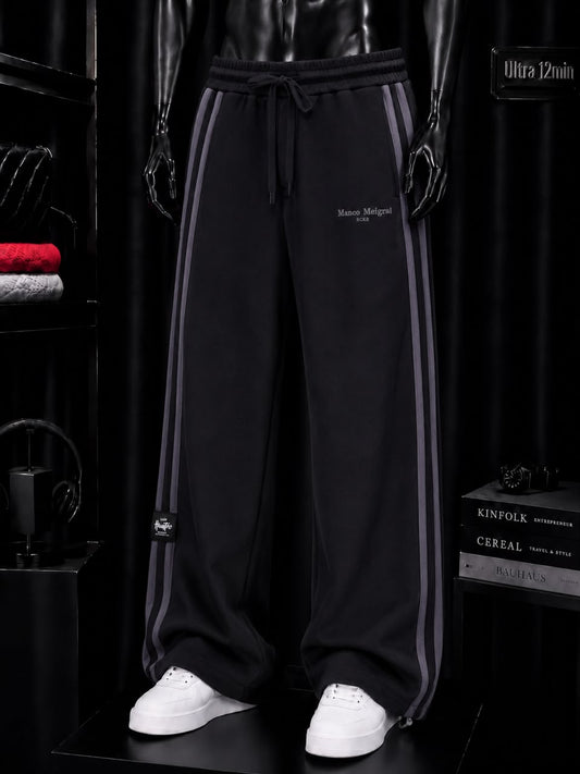 Pantalon large noir bandes grises