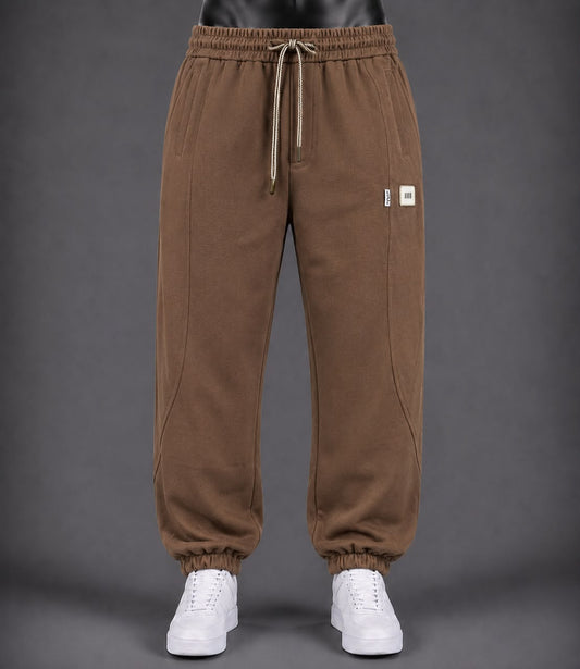 Pantalon jogging marron cordon écru