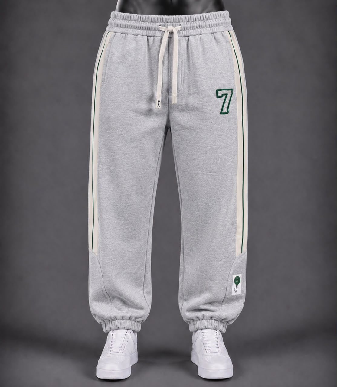 Pantalon jogging gris bande écrue