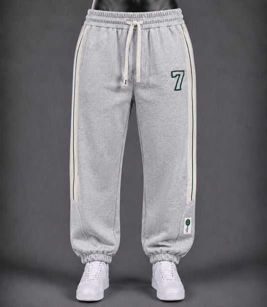 Pantalon jogging gris bande écrue